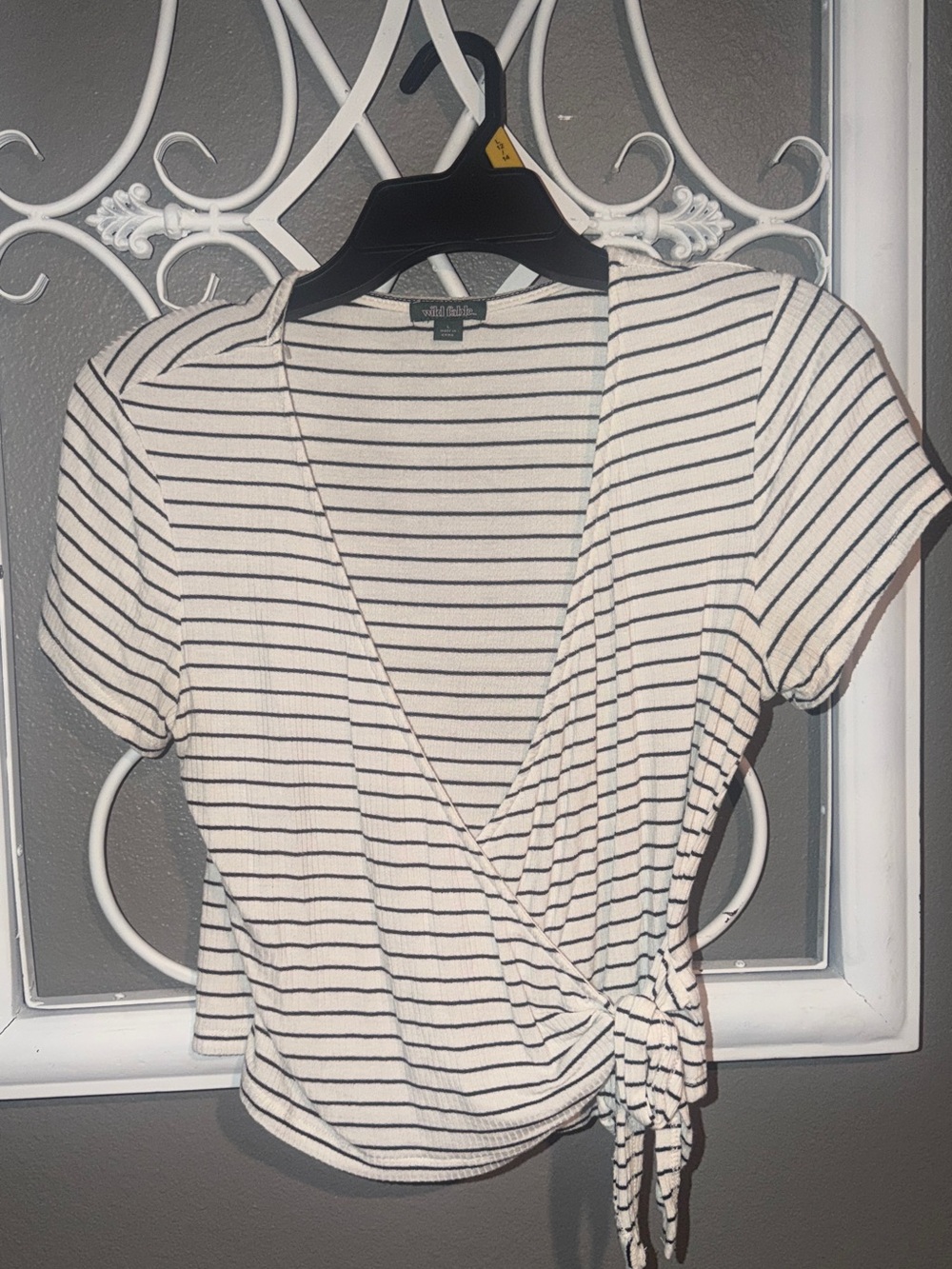 wild fable White and Black Striped Wrap Crop Top